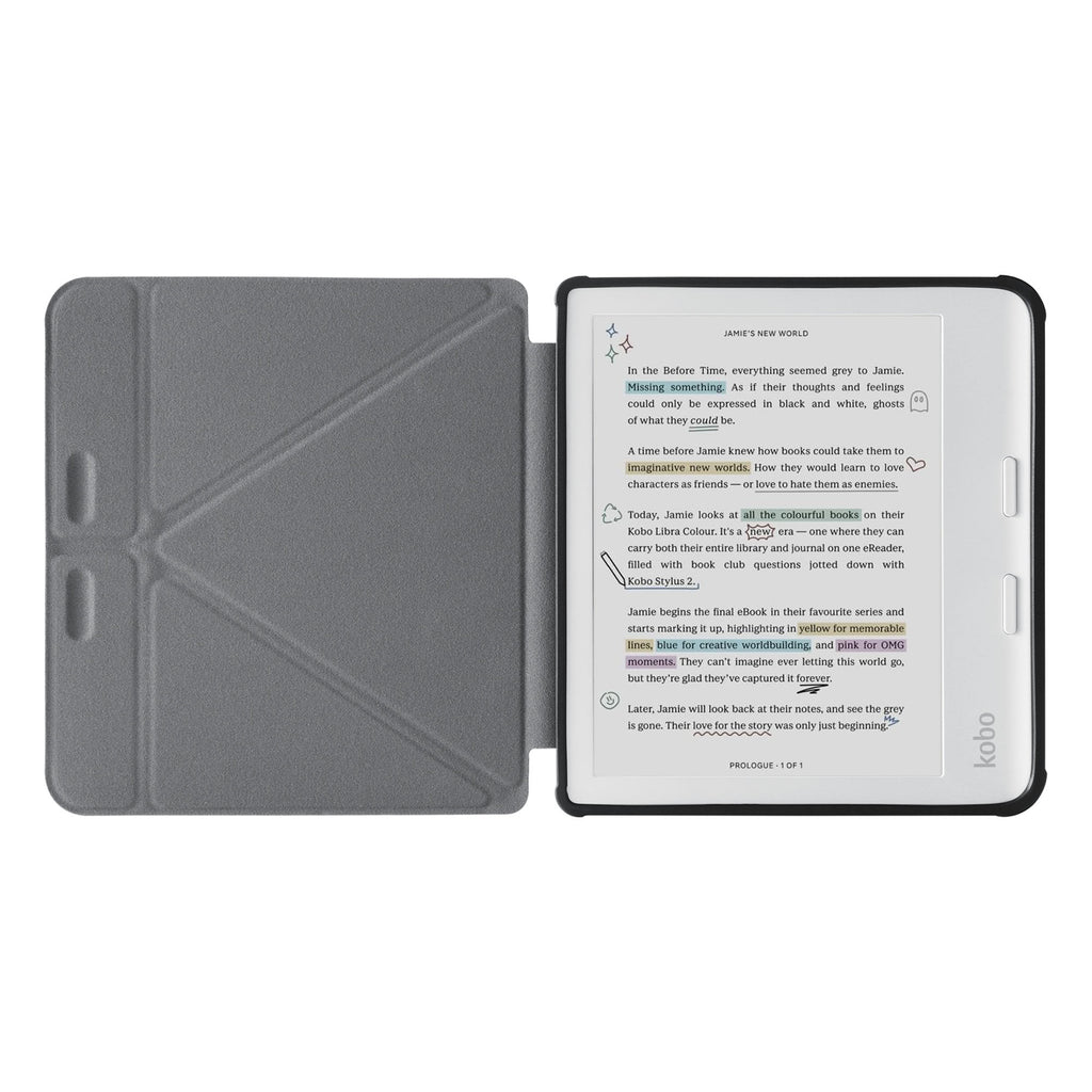 movie and keyboard stand view of personalized KOBO case and Rusted Metal design