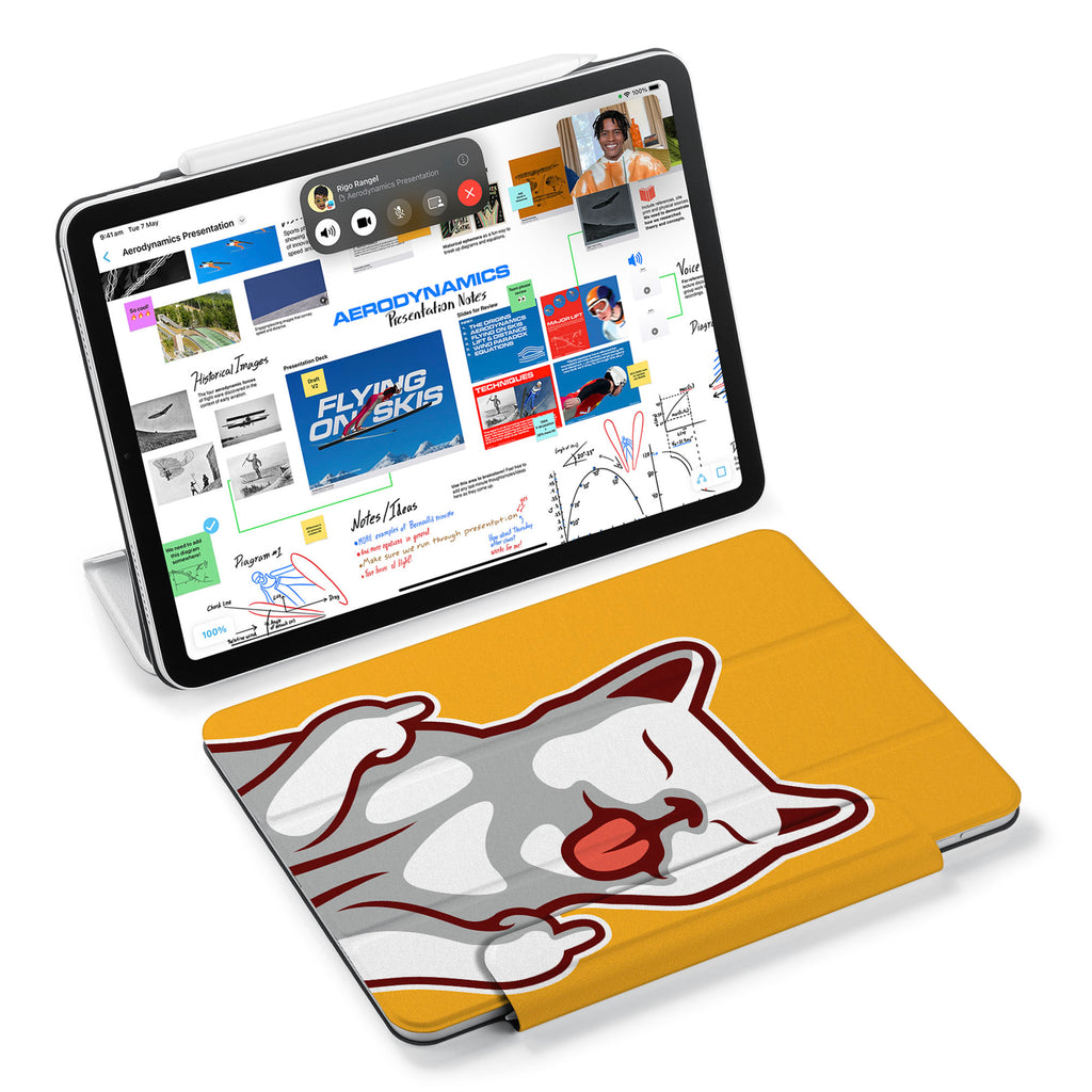 the VistaCase Personalized iPad Slim Fit Case with Cat Fun design,  Designed with convenience in mind, the case automatically wakes your iPad when opened and puts it to sleep when closed.