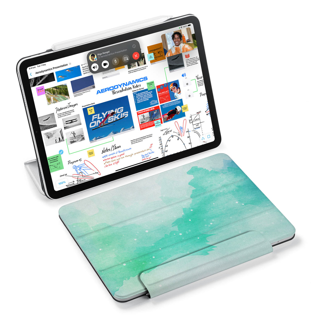 the VistaCase Personalized iPad Slim Fit Case with Abstract Watercolor Splash design,  Designed with convenience in mind, the case automatically wakes your iPad when opened and puts it to sleep when closed.