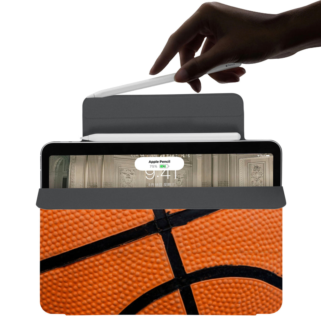 the VistaCase Personalized iPad Slim Fit Case with Sport design,  The case includes built-in storage and a cutout for easy magnetic attachment of your Pencil, ensuring it's always within reach.
