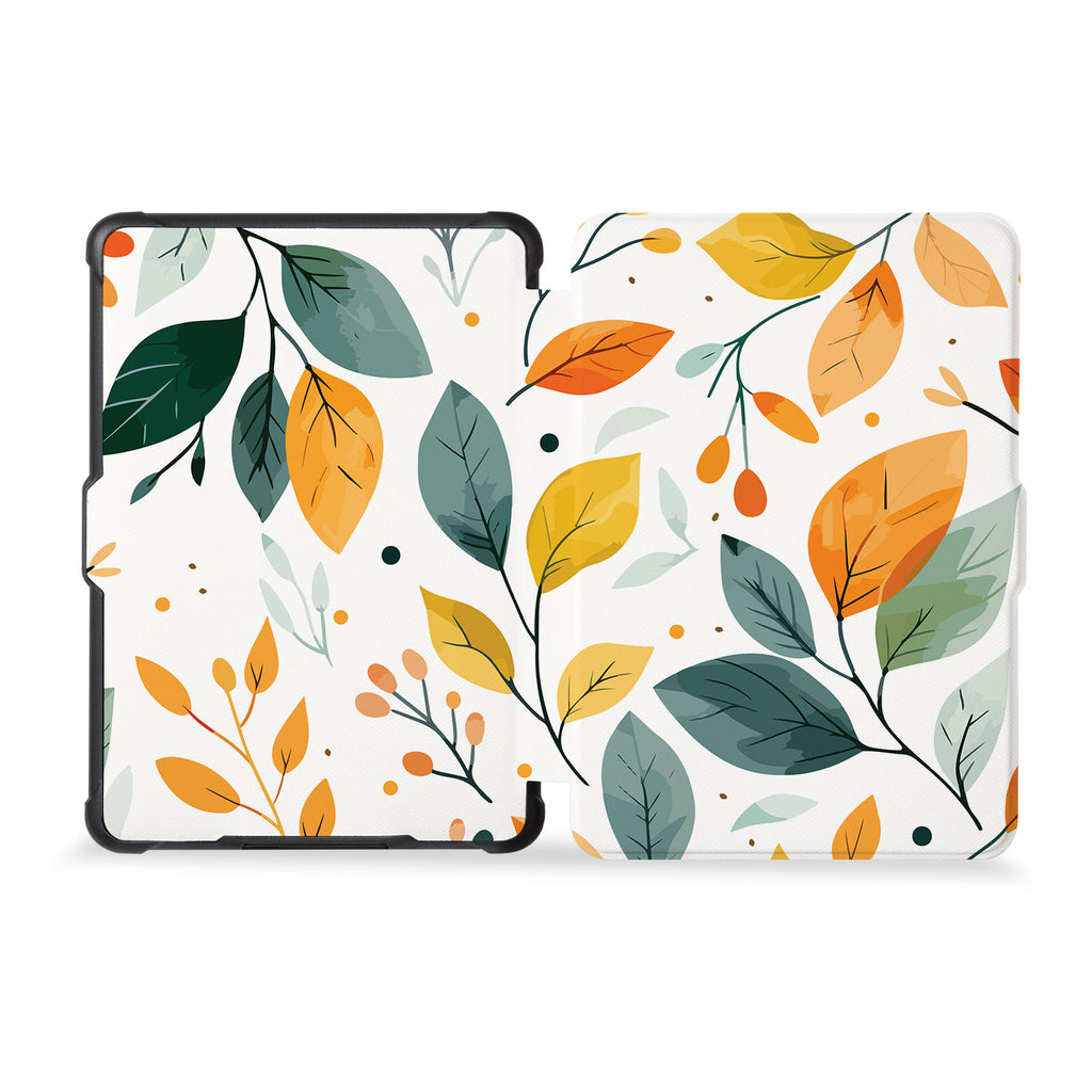 the whole front and back view of personalized kindle case paperwhite case with Leaves design