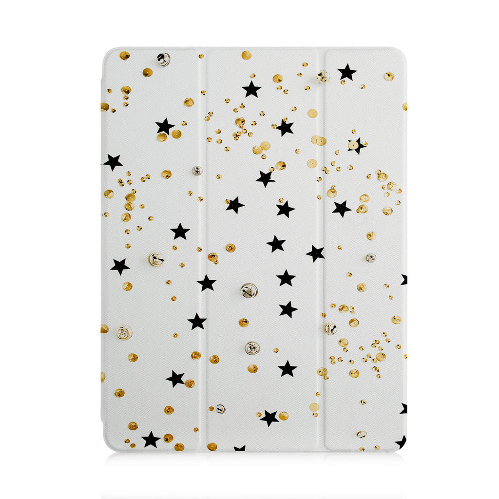 front and back view of personalized iPad case with pencil holder and 03 design