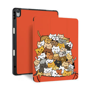 front and back view of personalized iPad case with pencil holder and Cute Cats design