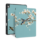 front and back view of personalized iPad case with pencil holder and Birds design