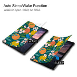 It automatically wakes your iPad when opened and sends it to sleep when closed with Fruits design