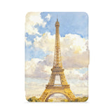 front view of personalized kindle paperwhite case with France Famous Attractions design