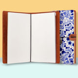 the front top view of midori style traveler's notebook with Aztec Tribal design