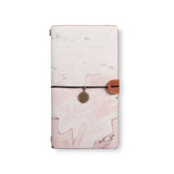 the front top view of midori style traveler's notebook with Pink Marble design