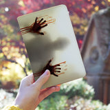 a girl holding personalized RFID blocking passport travel wallet with Horror design