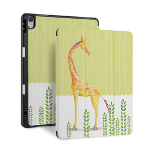 front back and stand view of personalized iPad case with pencil holder and Cute Animal 2 design - swap