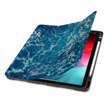 front view of personalized iPad case with pencil holder and Ocean design