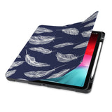 front view of personalized iPad case with pencil holder and Feather design