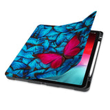 front view of personalized iPad case with pencil holder and Butterfly design