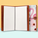 the front top view of midori style traveler's notebook with Flamingo design