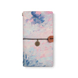 the front top view of midori style traveler's notebook with Oil Painting Abstract design